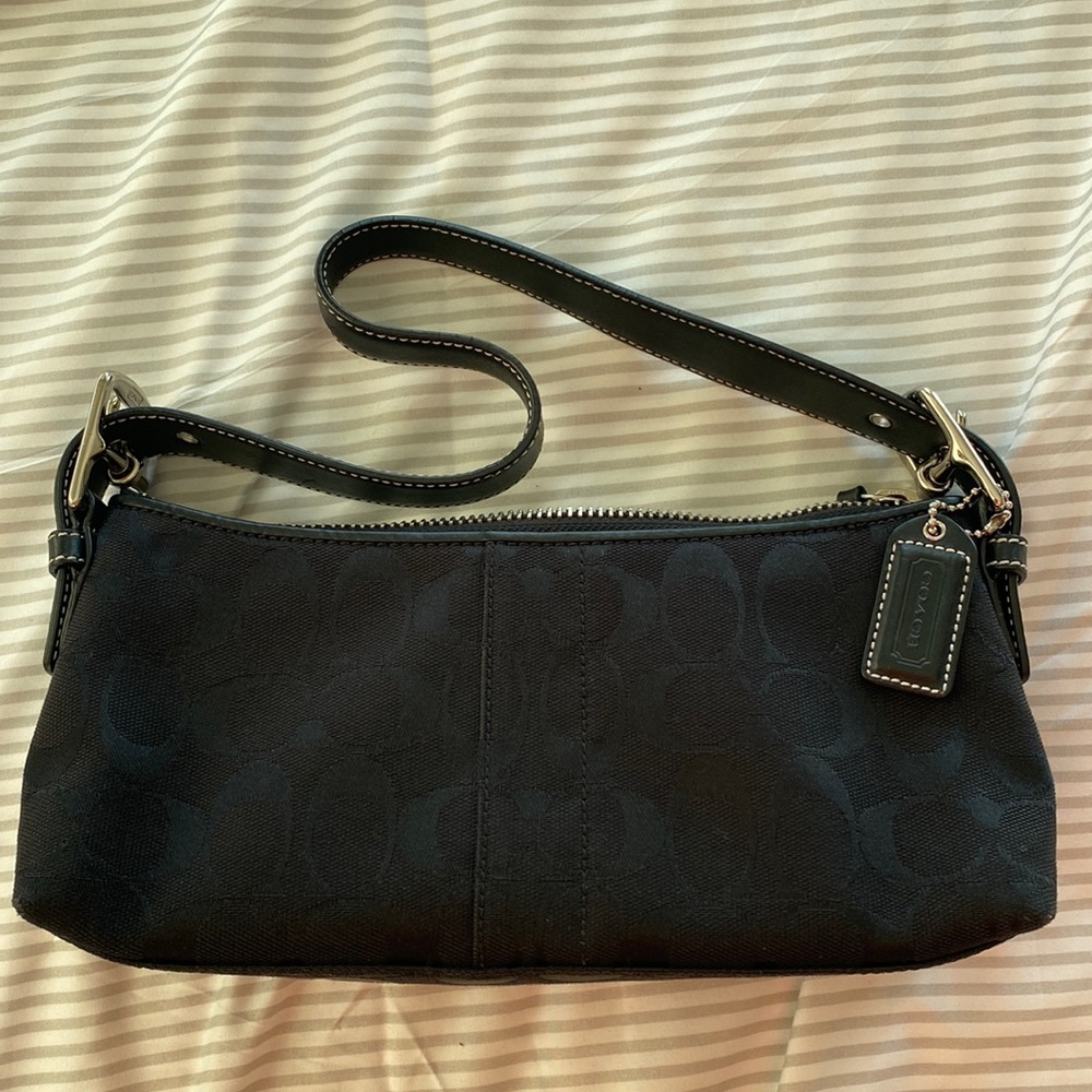 Black coach baguette bag monogram